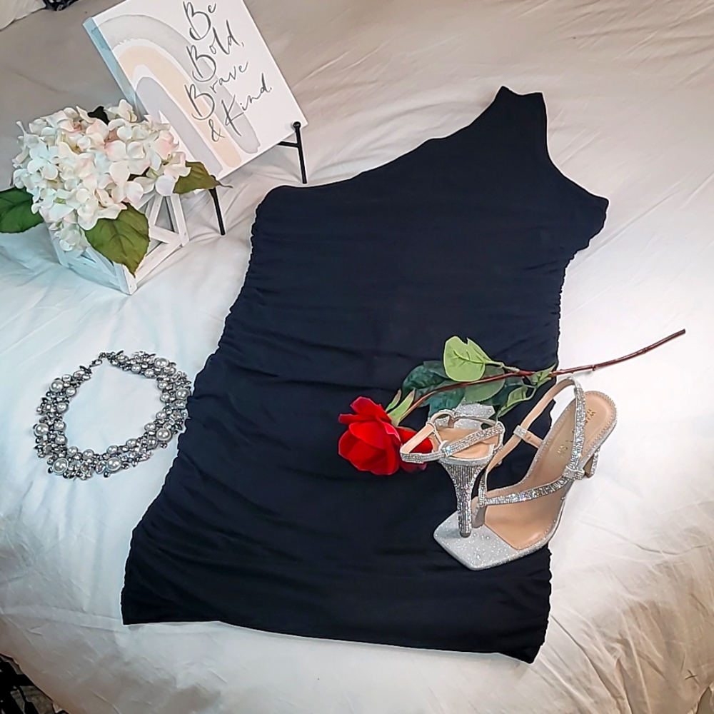 Dress Elegant One-Shoulder Mini Black Dress Anrabess Resort Wear Vacation Beach